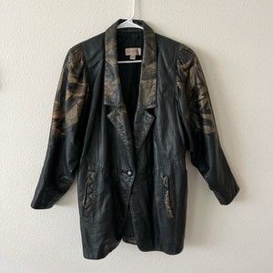 Vintage 80’s Black Oversized Genuine Leather Blazer Jacket Women SZ Small-Medium